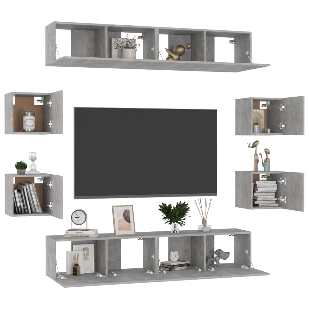 8 Piece TV Cabinet Set Concrete Grey Engineered Wood