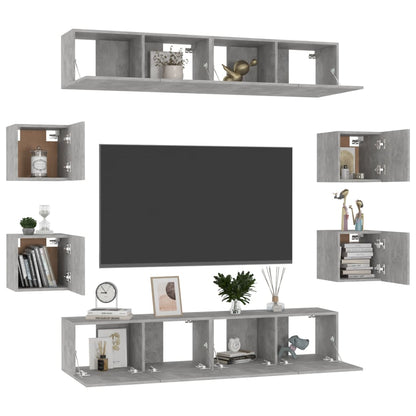 8 Piece TV Cabinet Set Concrete Grey Engineered Wood