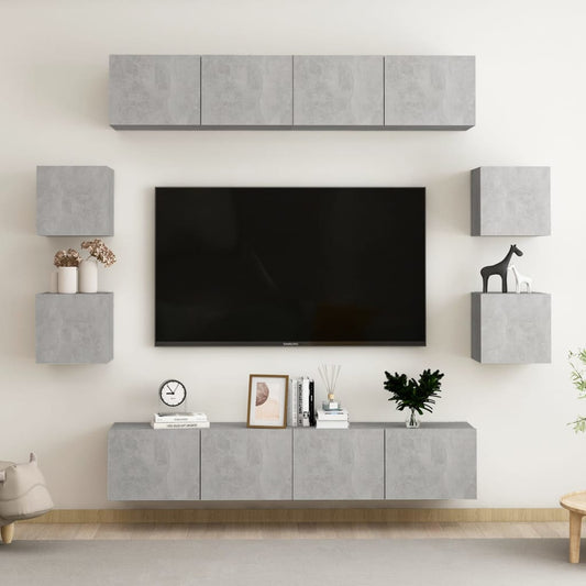 8 Piece TV Cabinet Set Concrete Grey Engineered Wood
