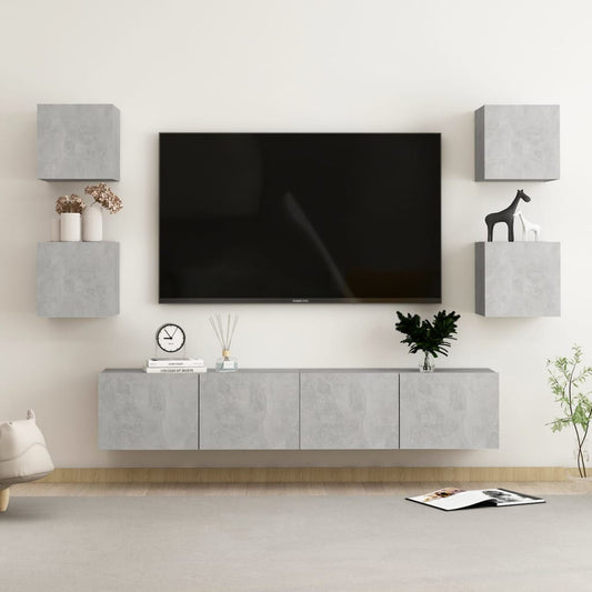 6 Piece TV Cabinet Set Concrete Grey Engineered Wood