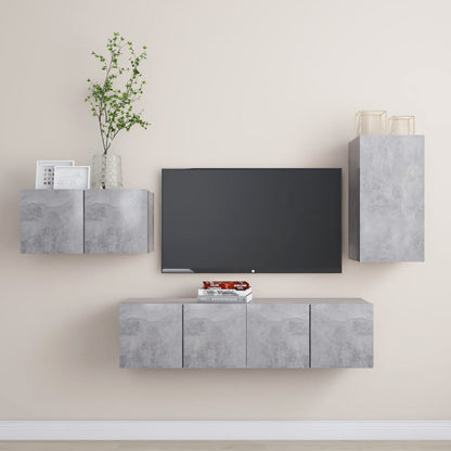 4 Piece TV Cabinet Set Concrete Grey Engineered Wood