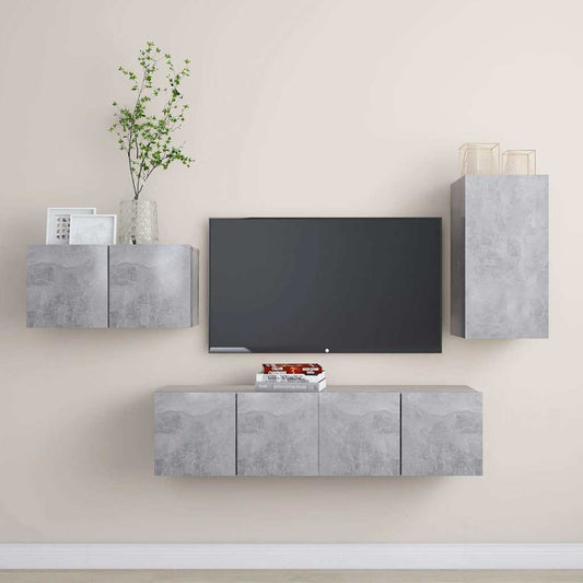 4 Piece TV Cabinet Set Concrete Grey Engineered Wood