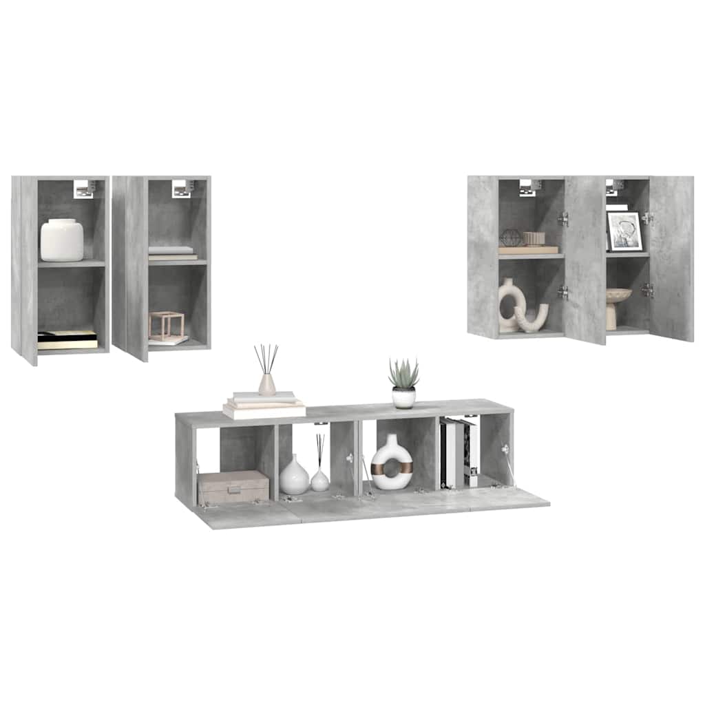 6 Piece TV Cabinet Set Concrete Grey Engineered Wood