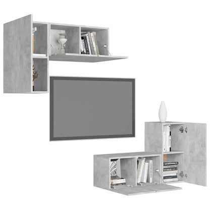 4 Piece TV Cabinet Set Concrete Grey Engineered Wood