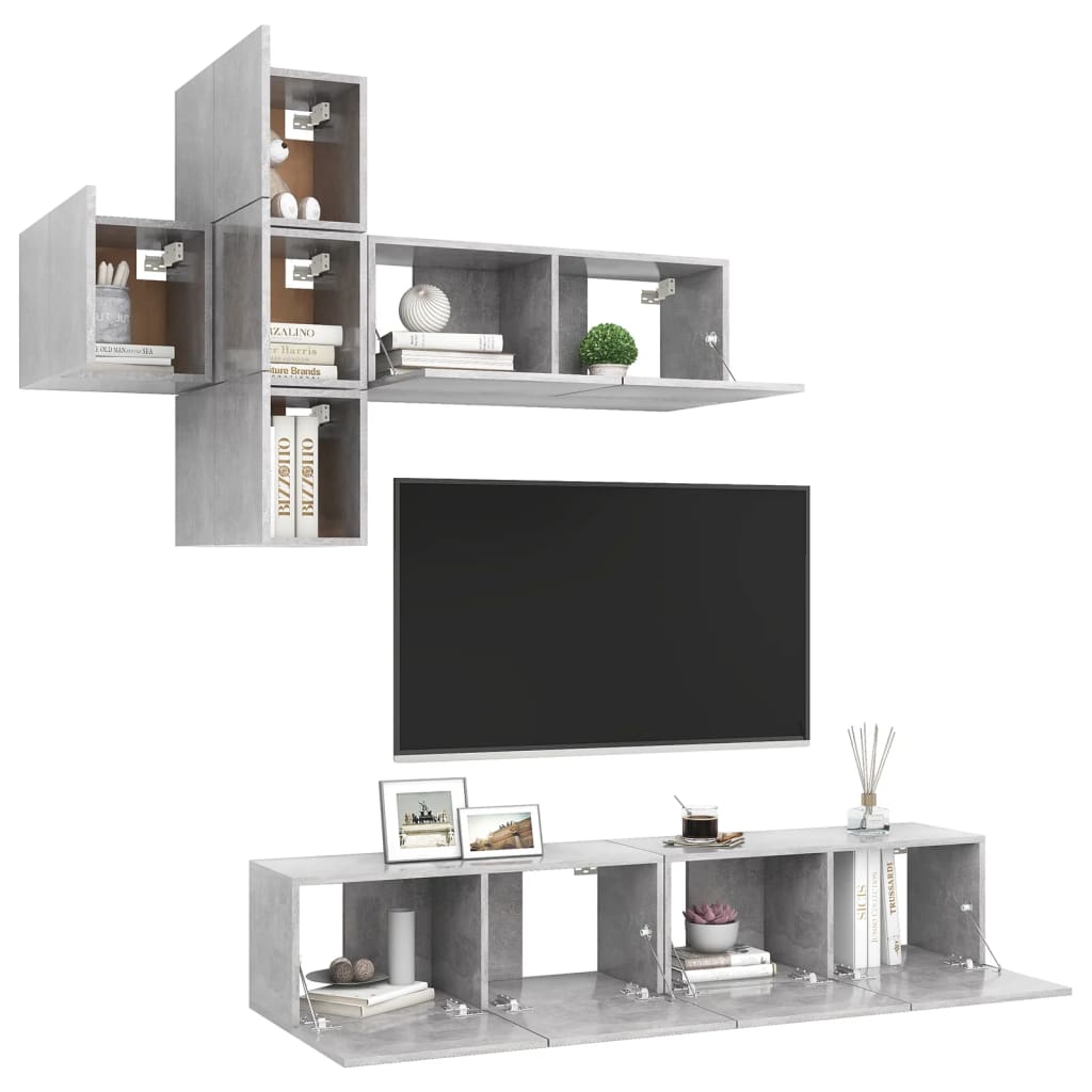 7 Piece TV Cabinet Set Concrete Grey Engineered Wood