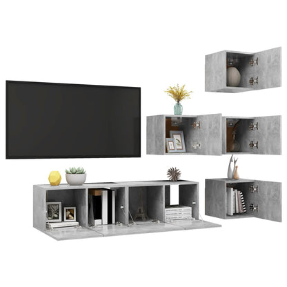 6 Piece TV Cabinet Set Concrete Grey Engineered Wood
