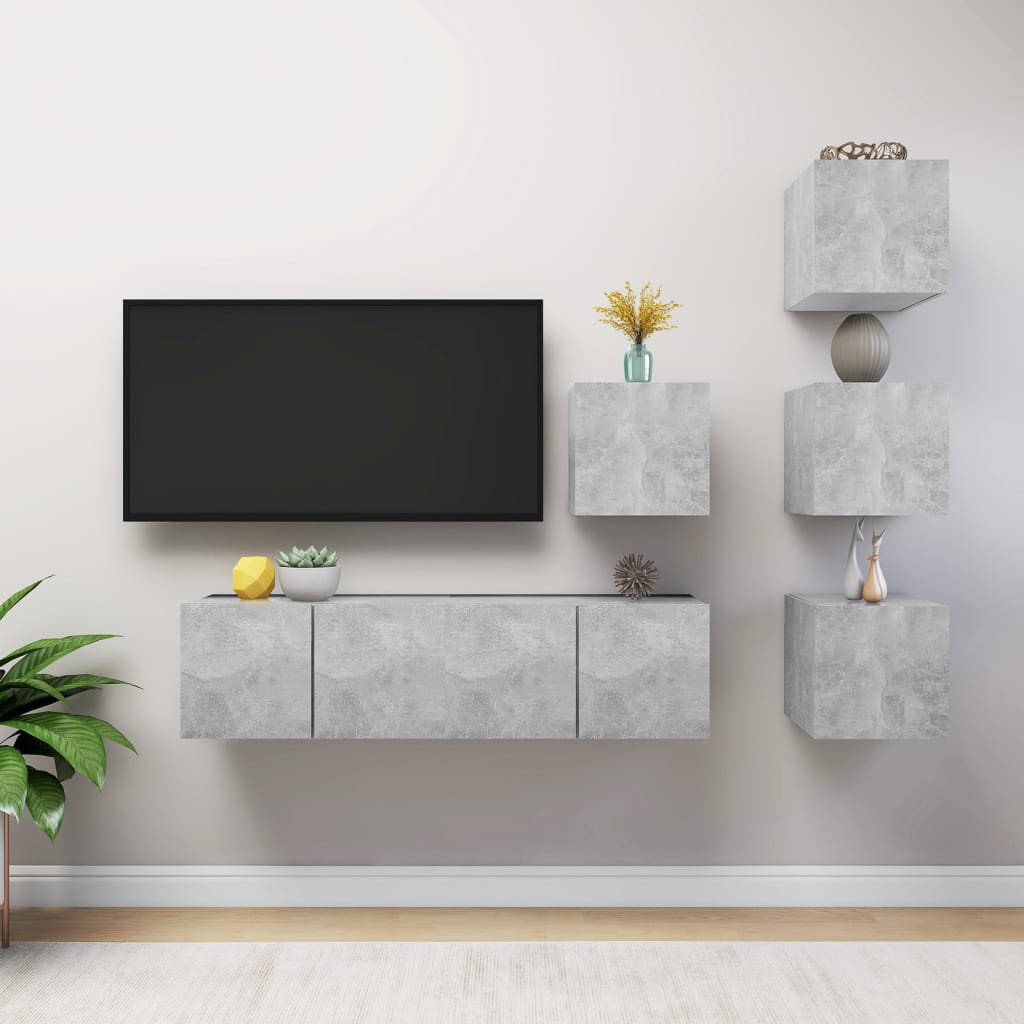 6 Piece TV Cabinet Set Concrete Grey Engineered Wood
