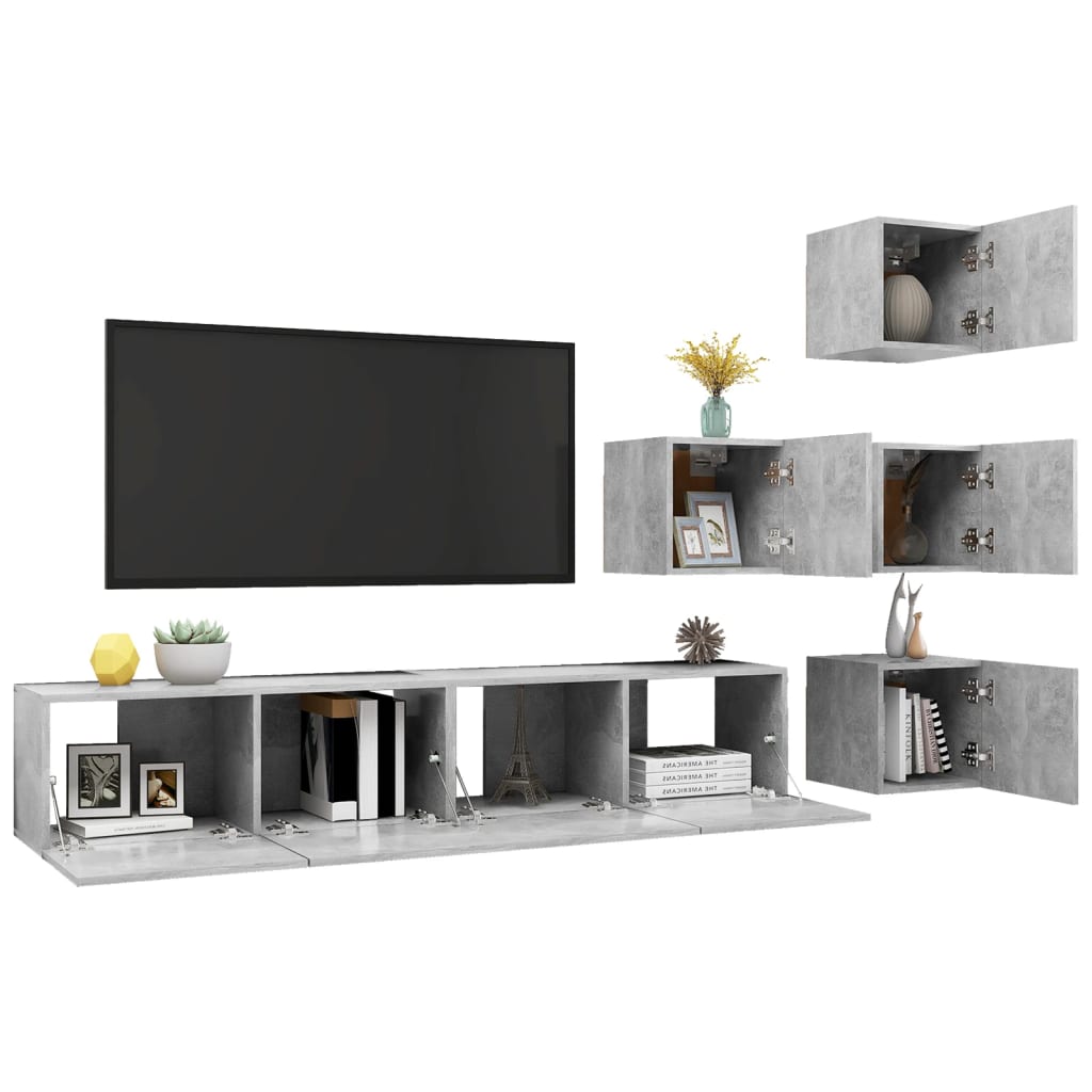 6 Piece TV Cabinet Set Concrete Grey Engineered Wood