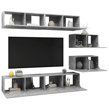 6 Piece TV Cabinet Set Concrete Grey Engineered Wood