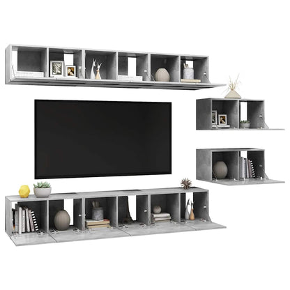 8 Piece Wall-mounted TV Cabinet Set Concrete Grey Engineered Wood