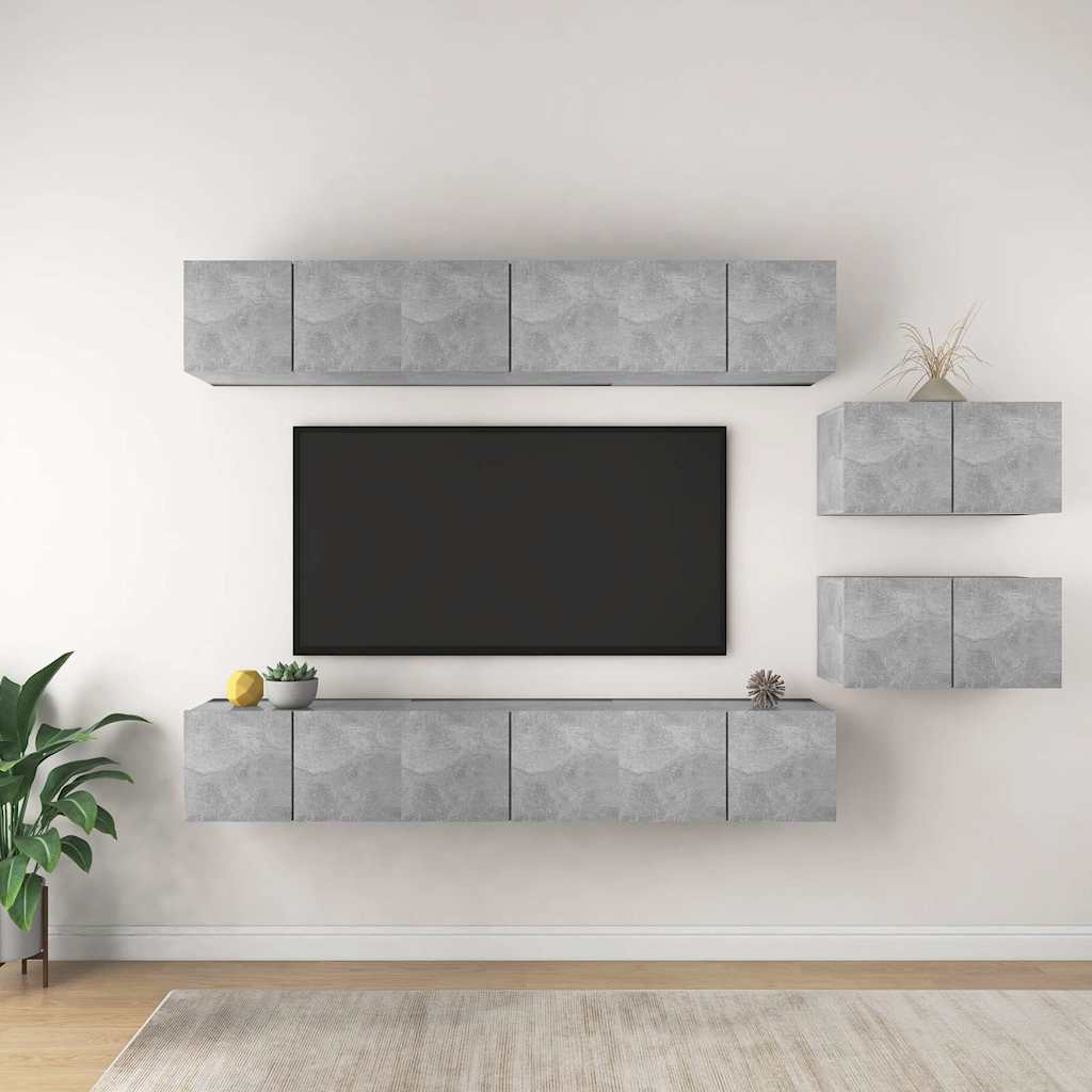 8 Piece Wall-mounted TV Cabinet Set Concrete Grey Engineered Wood