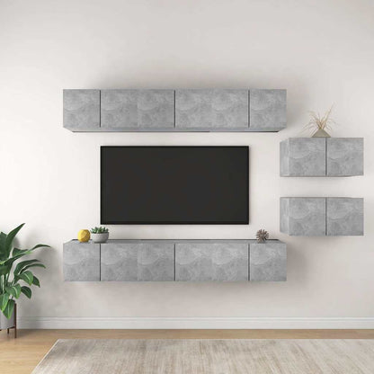 8 Piece Wall-mounted TV Cabinet Set Concrete Grey Engineered Wood