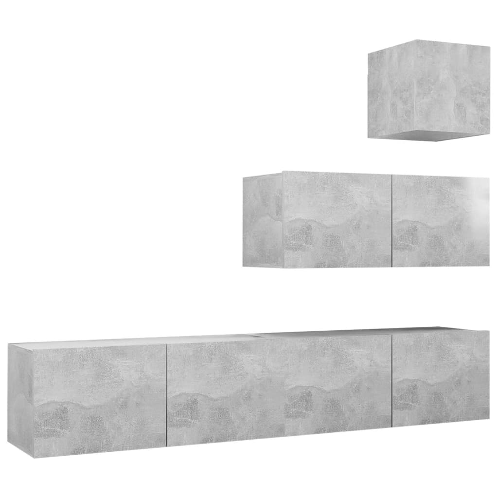 4 Piece TV Cabinet Set Concrete Grey Engineered Wood