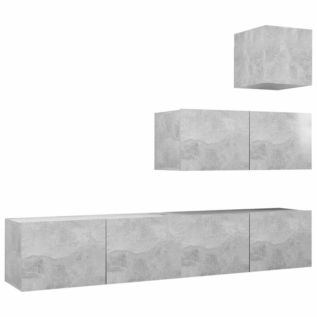 4 Piece TV Cabinet Set Concrete Grey Engineered Wood