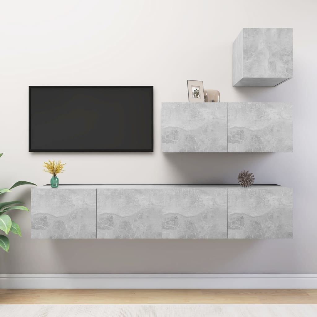 4 Piece TV Cabinet Set Concrete Grey Engineered Wood