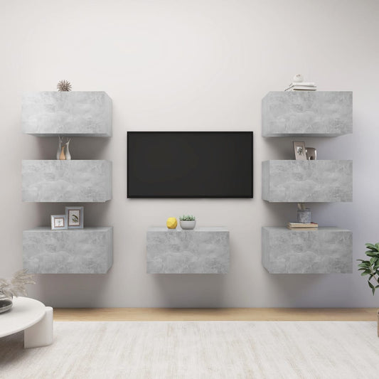 TV Cabinets 7 pcs Concrete Grey 30.5x30x60 cm Engineered Wood