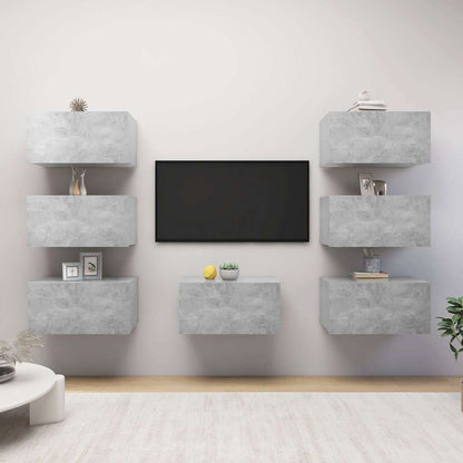 7 Piece TV Cabinet Set Concrete Grey 30,5x30x60 cm Engineered Wood