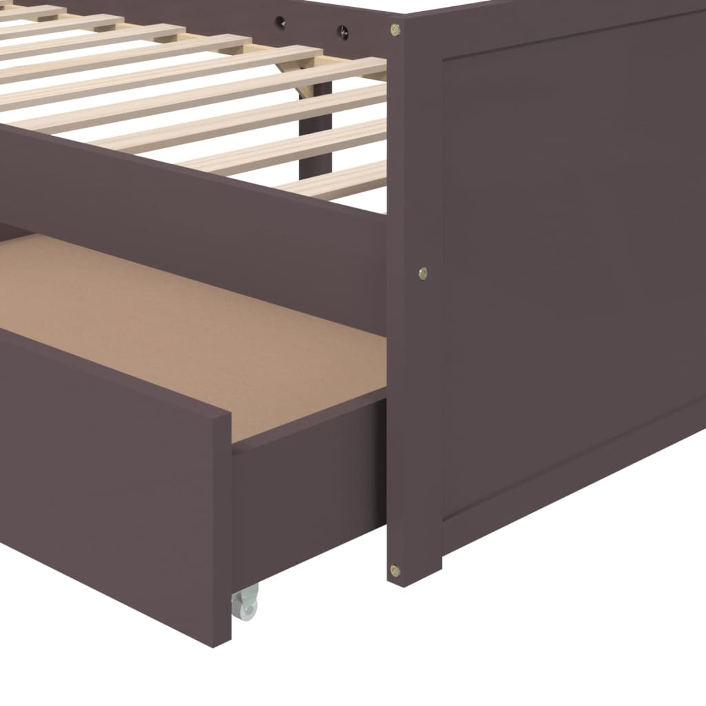 Bed Frame without Mattress Dark Brown Solid Wood Pine 90x200 cm