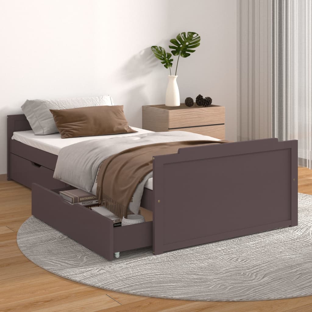Bed Frame without Mattress Dark Brown Solid Wood Pine 90x200 cm