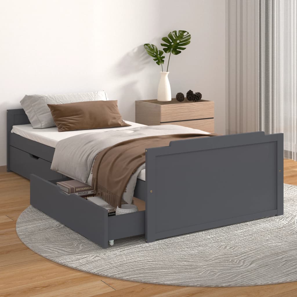 Bed Frame | Dark Grey | Solid Pine Wood | Single | Bed Frame