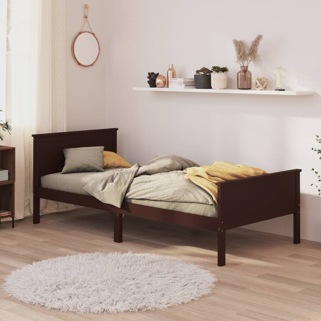 Bed Frame without Mattress Dark Brown Solid Wood Pine 90x200 cm