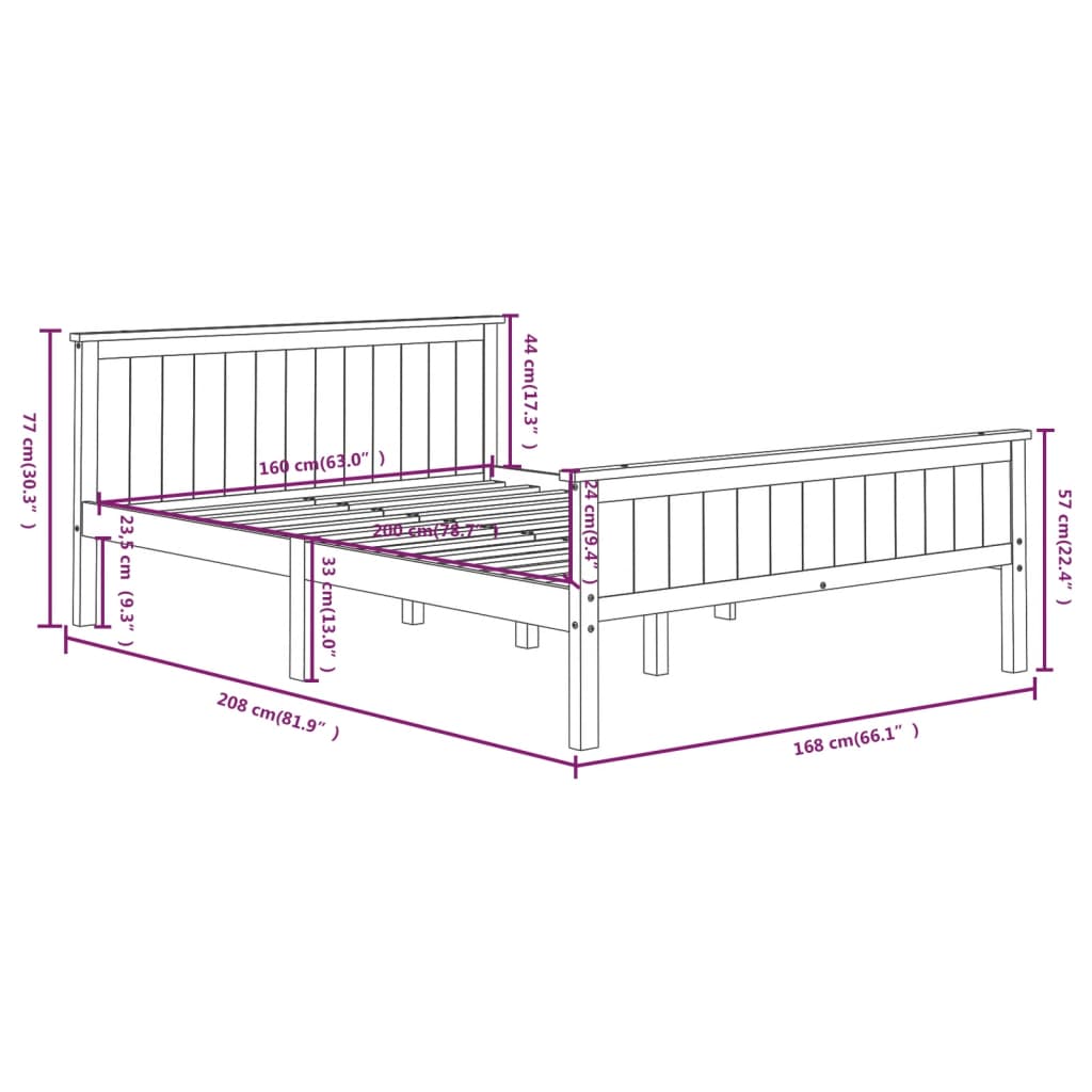 Bed Frame without Mattress Dark Brown Solid Wood Pine 160x200 cm
