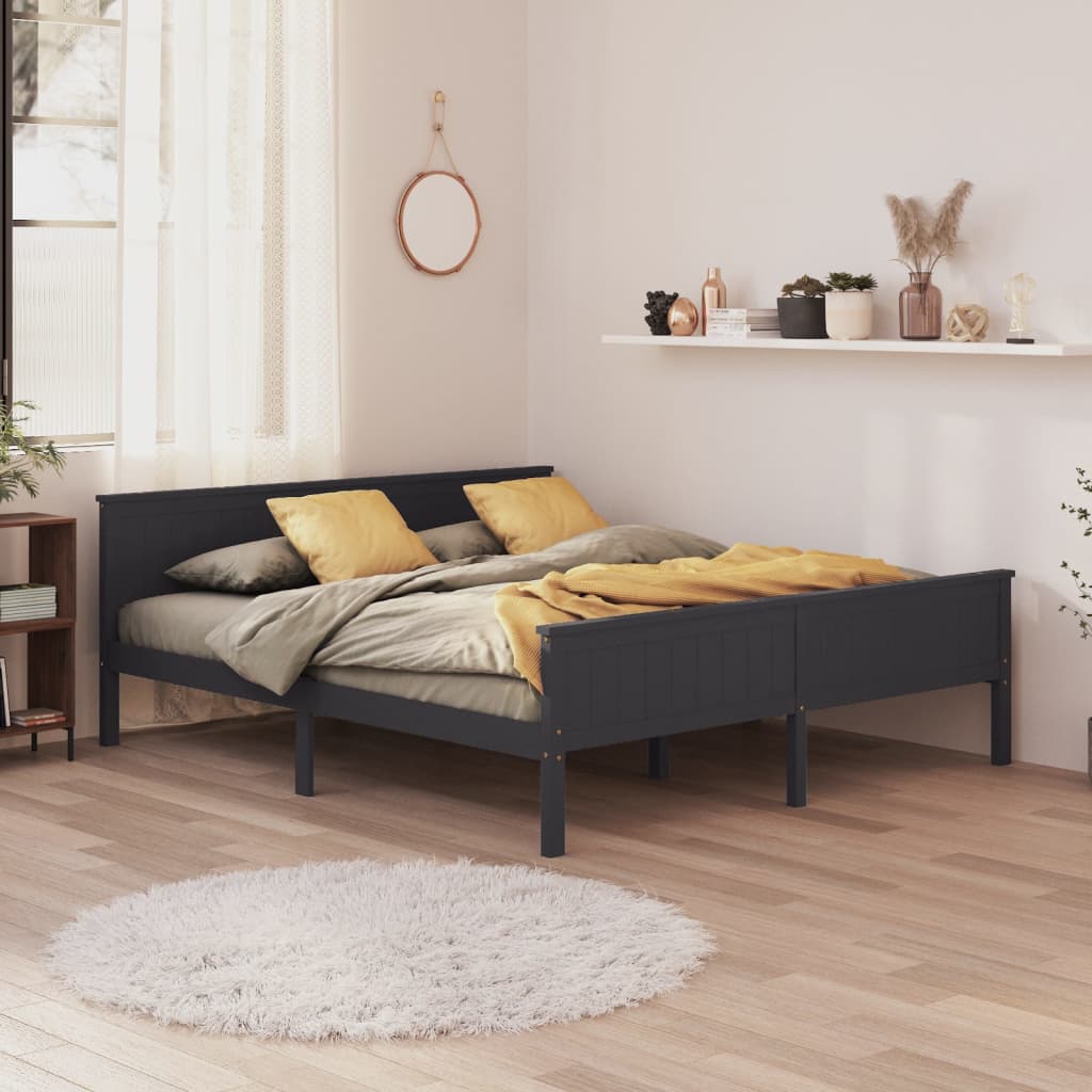 Bed Frame | Grey | Solid Pine Wood, Plywood | Double | Bed Frame