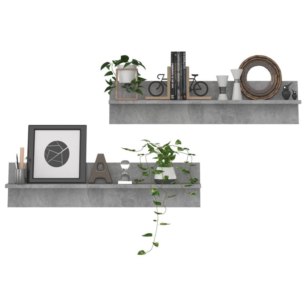Wall Shelf 2 pcs Concrete Grey 80x11.5x18 cm Engineered Wood