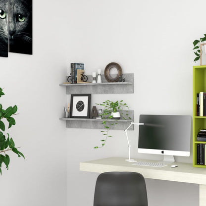 Wall Shelf 2 pcs Concrete Grey 80x11.5x18 cm Engineered Wood