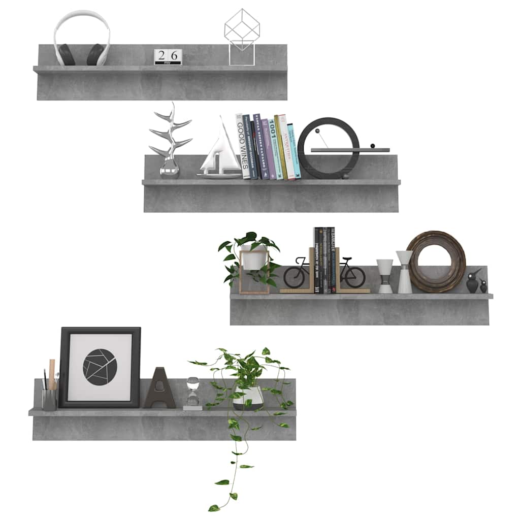Wall Shelf 4 pcs Concrete Grey 80x11.5x18 cm Engineered Wood