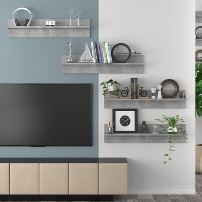 Wall Shelf 4 pcs Concrete Grey 80x11.5x18 cm Engineered Wood