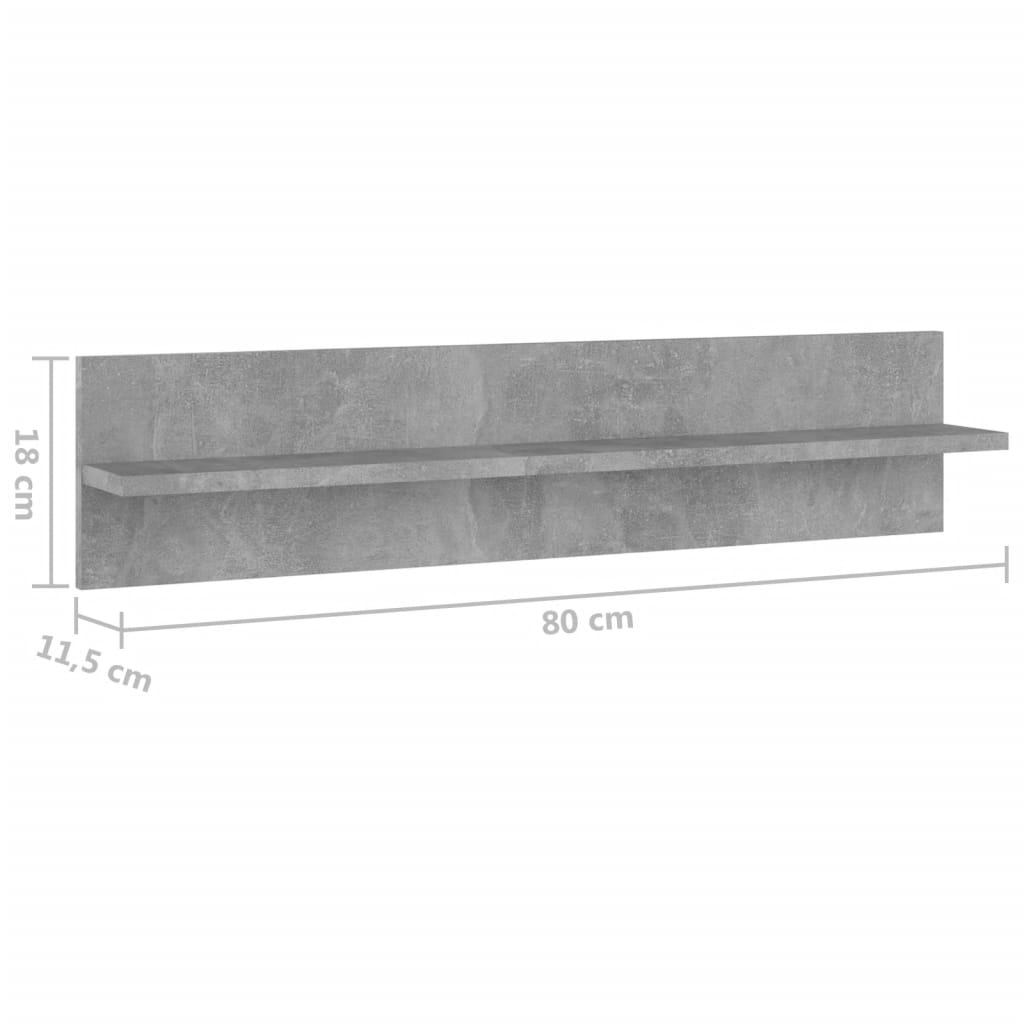 Wall Shelf 4 pcs Concrete Grey 80x11.5x18 cm Engineered Wood