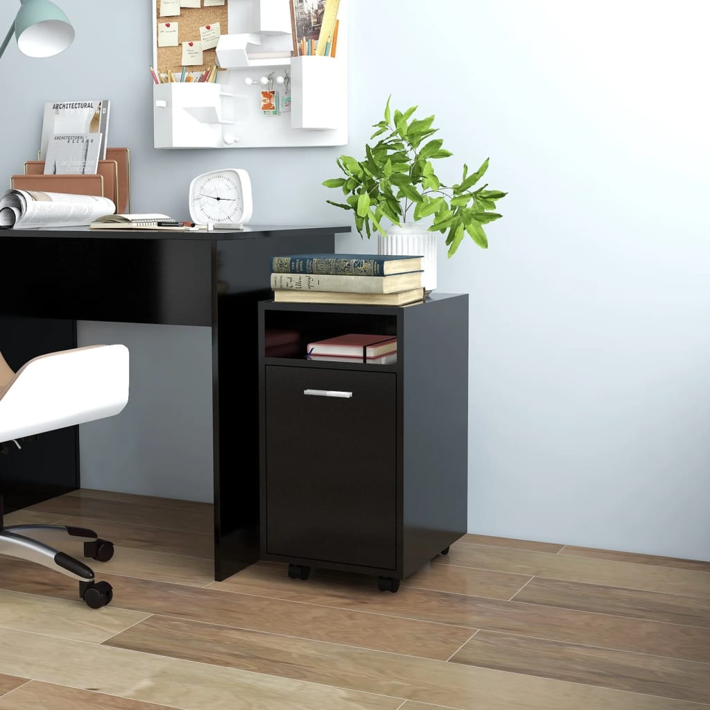 Side Cabinet with Wheels Black 33x38x60 cm Engineered Wood