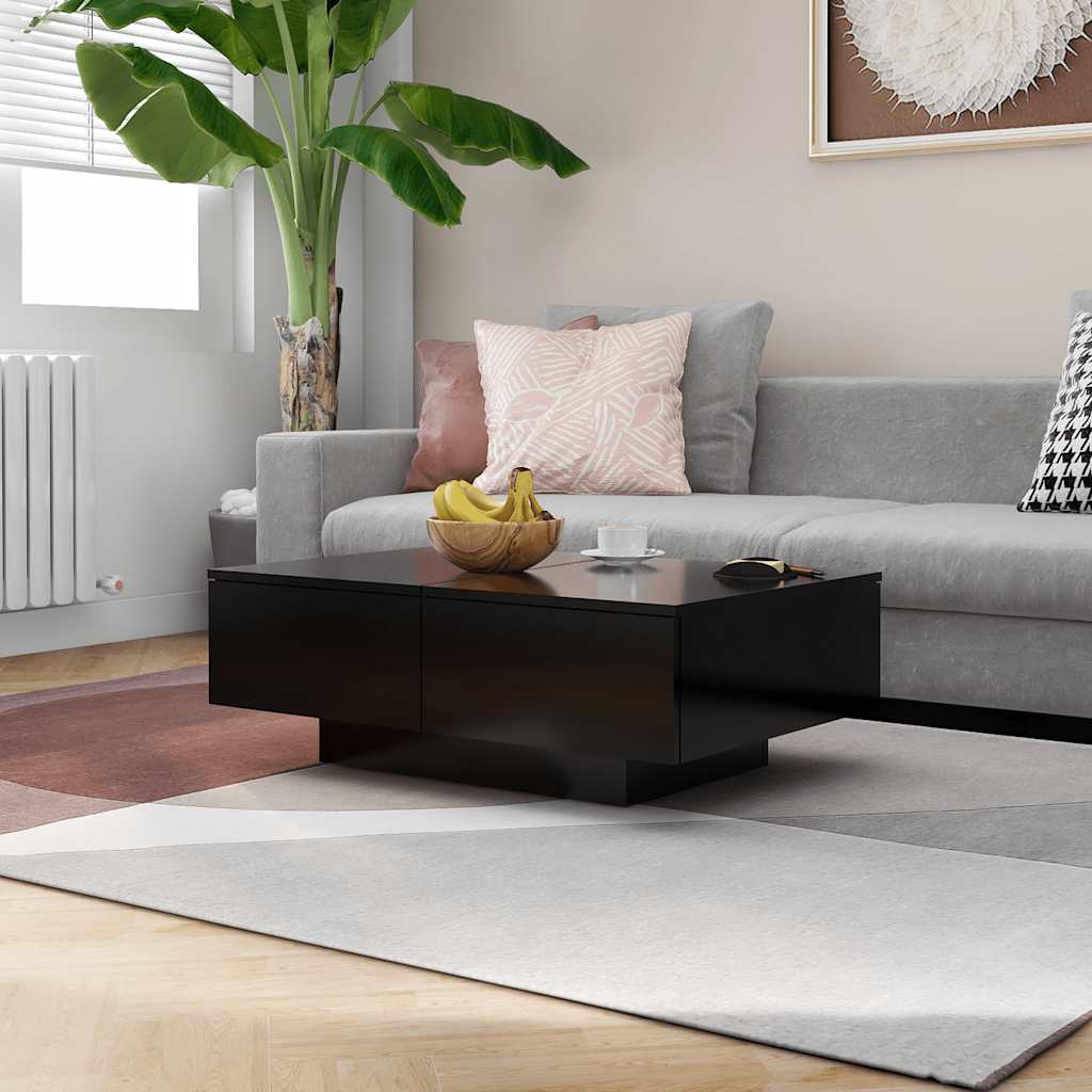 804176 vidaXL Coffee Table Black 90x60x31 cm Engineered Wood