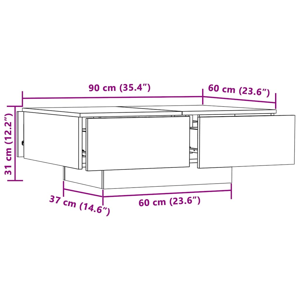 Coffee Table Sonoma Oak 90x60x31 cm Engineered Wood