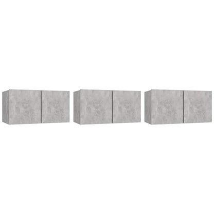804522 vidaXL 3 Piece Hanging TV Cabinet Set Concrete Grey 60x30x30 cm