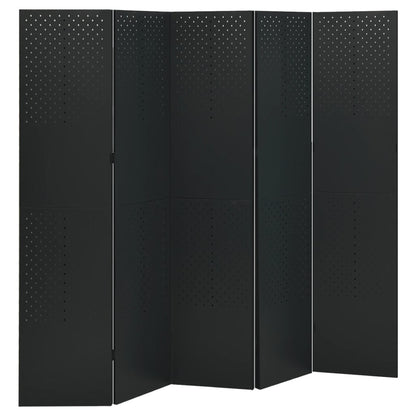 5-Panel Room Divider Black 200x180 cm Steel