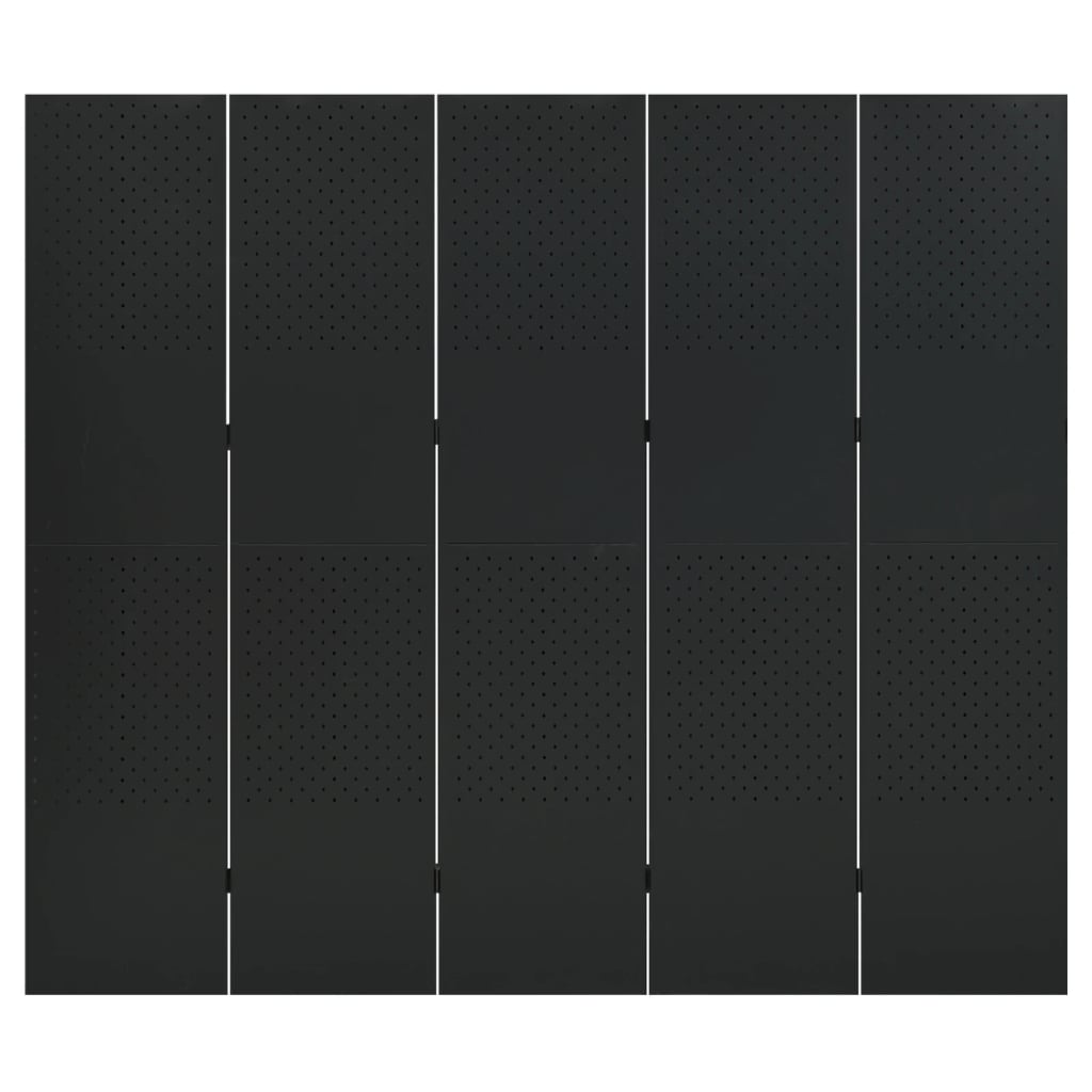 5-Panel Room Divider Black 200x180 cm Steel