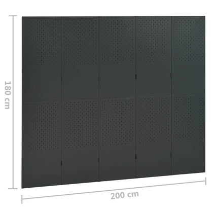 5-Panel Room Divider Anthracite 200x180 cm Steel