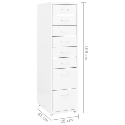 Mobile File Cabinet | White | Metal | Tall and slim | Rollable