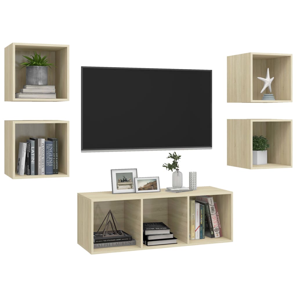5 Piece TV Cabinet Set Sonoma Oak Engineered Wood