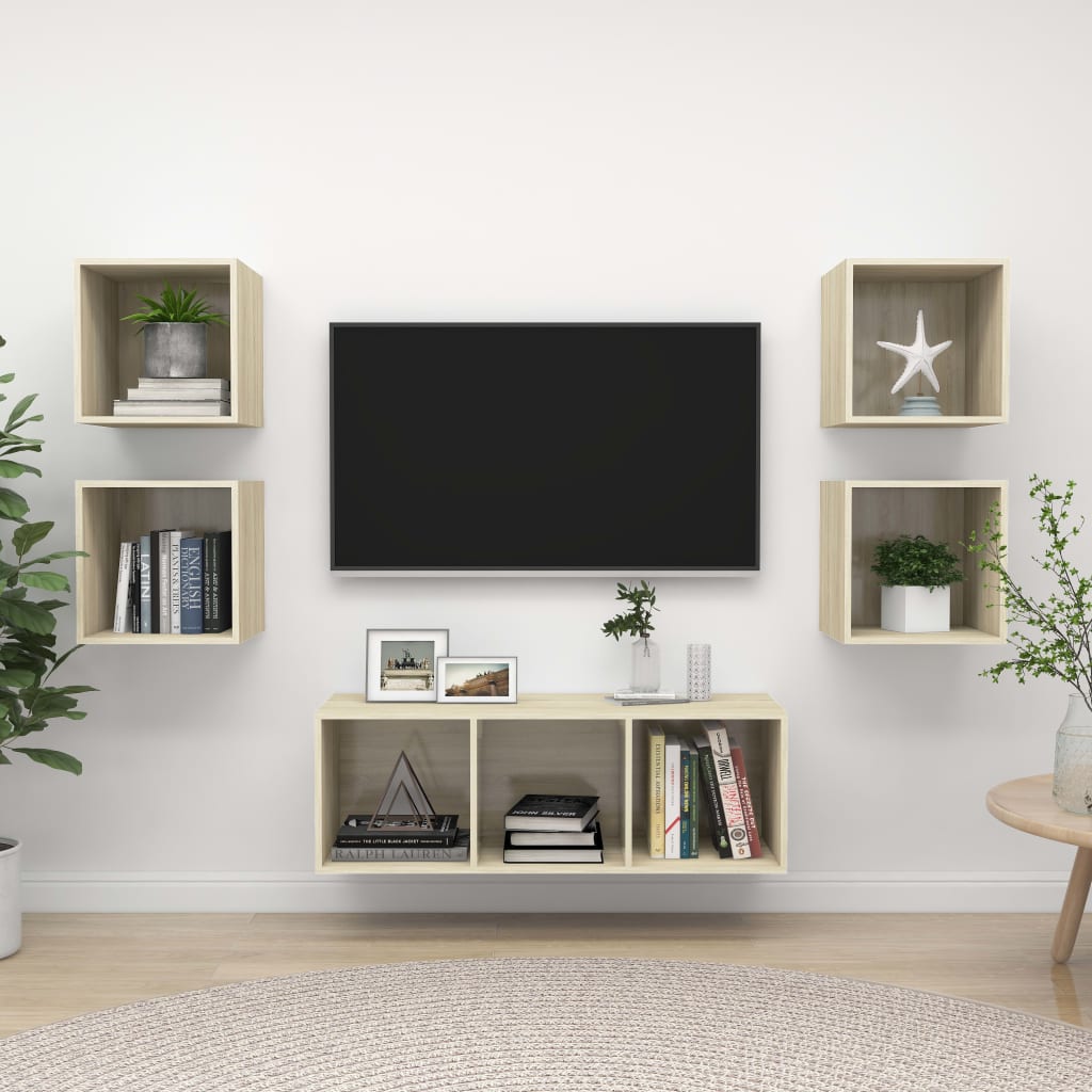 5 Piece TV Cabinet Set Sonoma Oak Engineered Wood