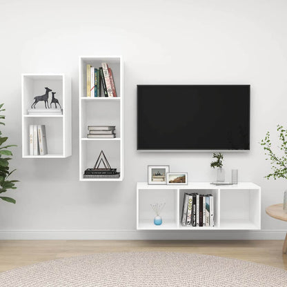 3 Piece TV Cabinet Set White Engineered Wood