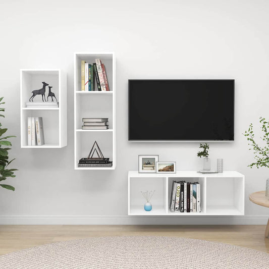 3 Piece TV Cabinet Set White Engineered Wood