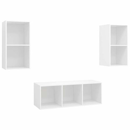 3 Piece TV Cabinet Set White Engineered Wood
