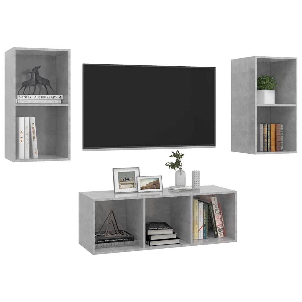 3 Piece TV Cabinet Set Concrete Grey Engineered Wood