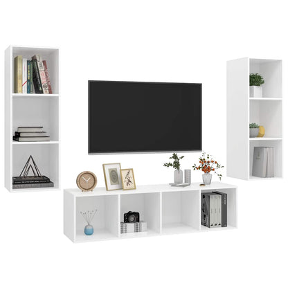 3 Piece TV Cabinet Set White Engineered Wood