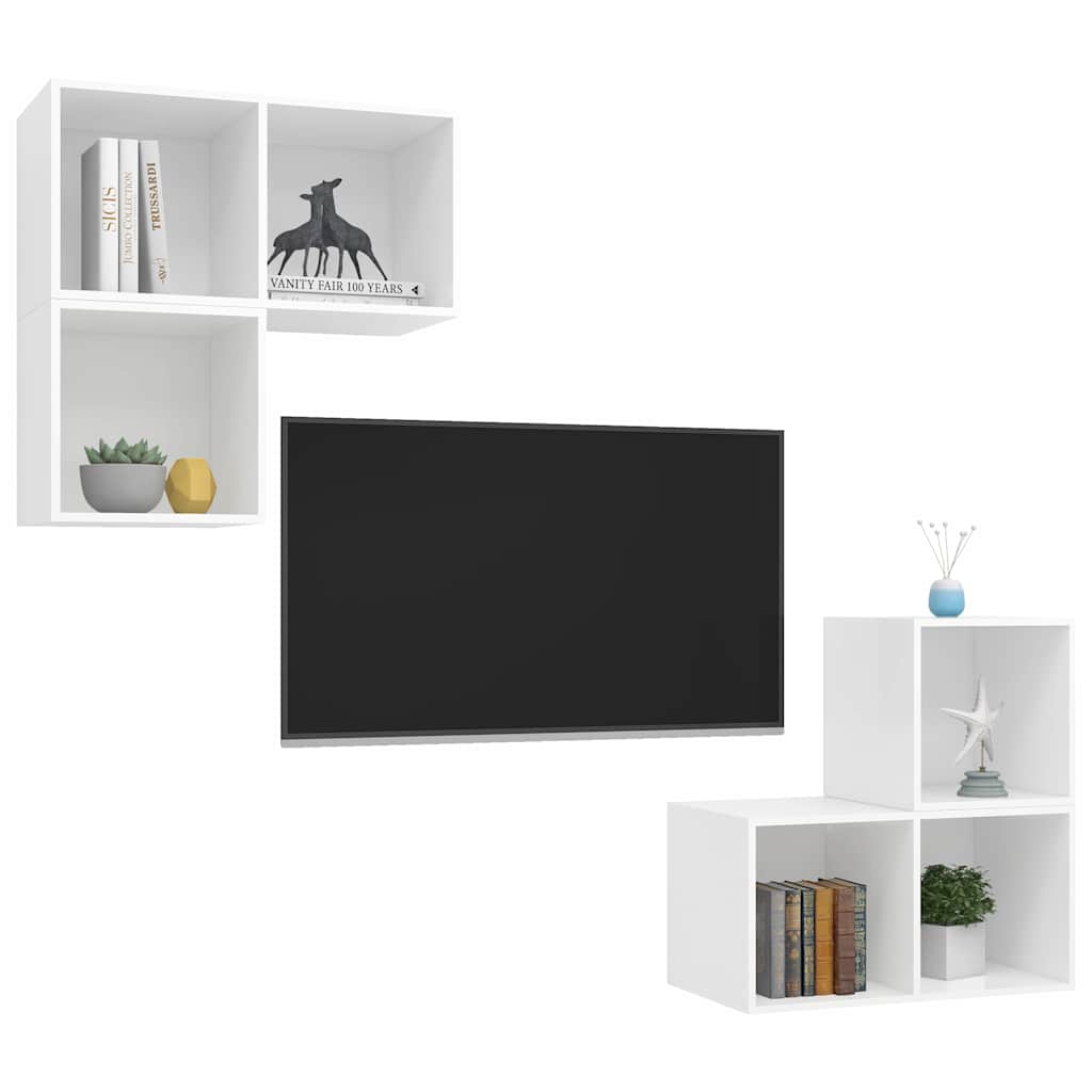 4 Piece TV Cabinet Set White Engineered Wood