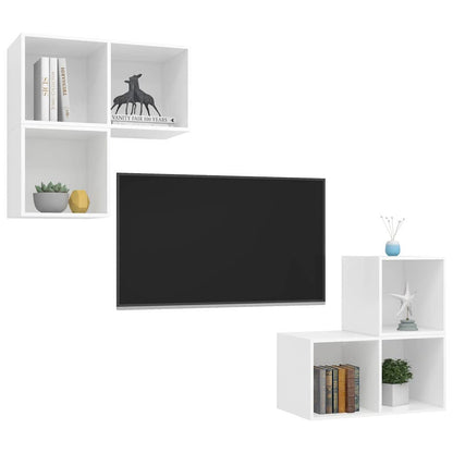4 Piece TV Cabinet Set White Engineered Wood