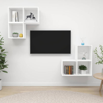 4 Piece TV Cabinet Set White Engineered Wood